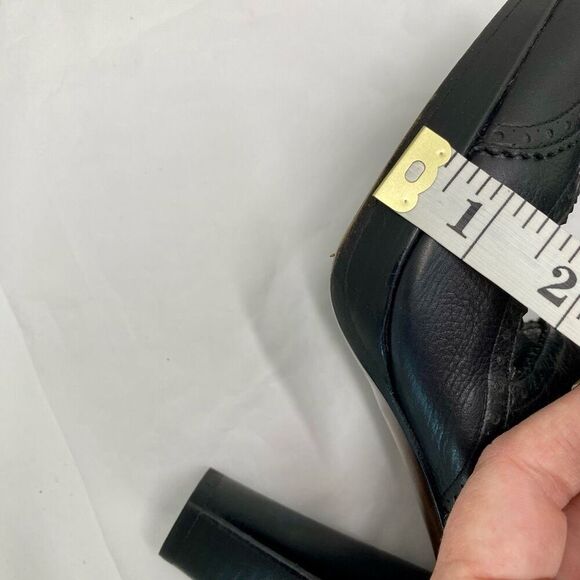 Stuart Weitzman Wing Tip Paltform Pump Black Leather Women 9 Vintage Style Heel - Picture 9 of 12